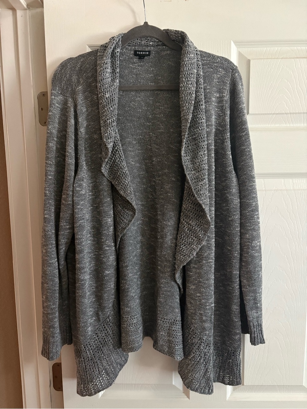 Torrid open front oversized cardigan sweater comfy cozy gray cottagecore fall 3X